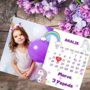 Takvim Lila Unicorn Tasarımlı Kalın Forex Magnet